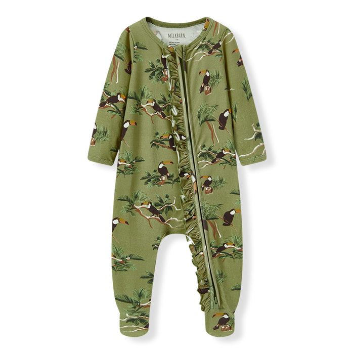 Toucan Cotton Stretch Ruffle Footed Romper - Babies in Bloom