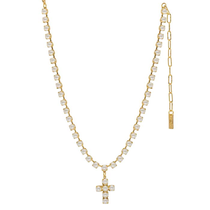 TOVA Baby Donatella necklace, a handmade pearl necklace with Swarovski crystal accents.