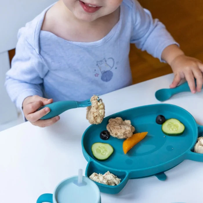 TUM TUM Silicone Weaning Bowl & Spoon Set Boris Bear - Blue - ebebek - Black Friday