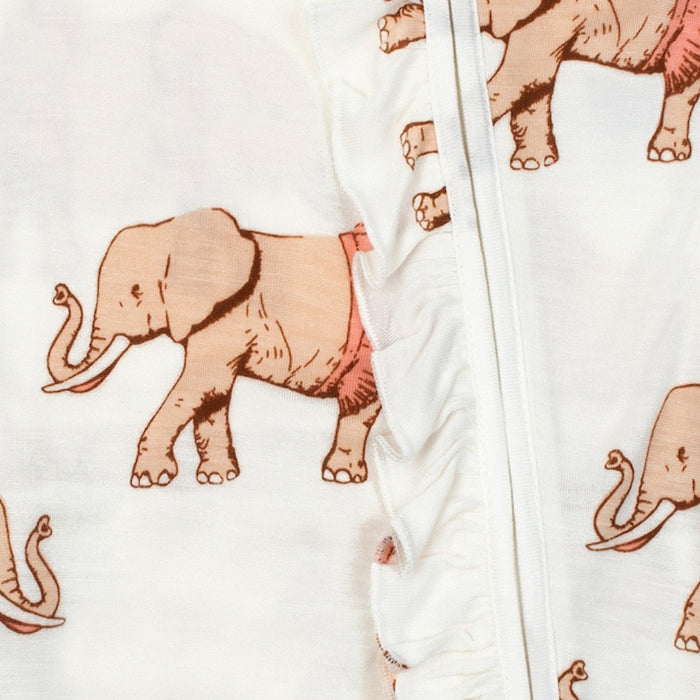 Tutu Elephant Bamboo Ruffle Zipper Footed Romper