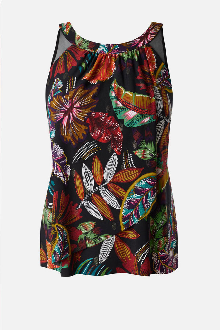 Multicolored floral printed tankini top with mesh details