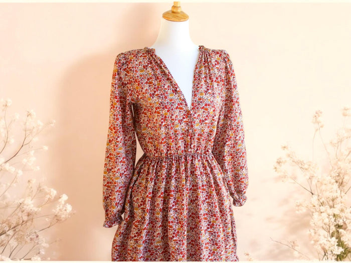 V Neck Liberty Print Dress Long Sleeve Ditsy Botanical Floral