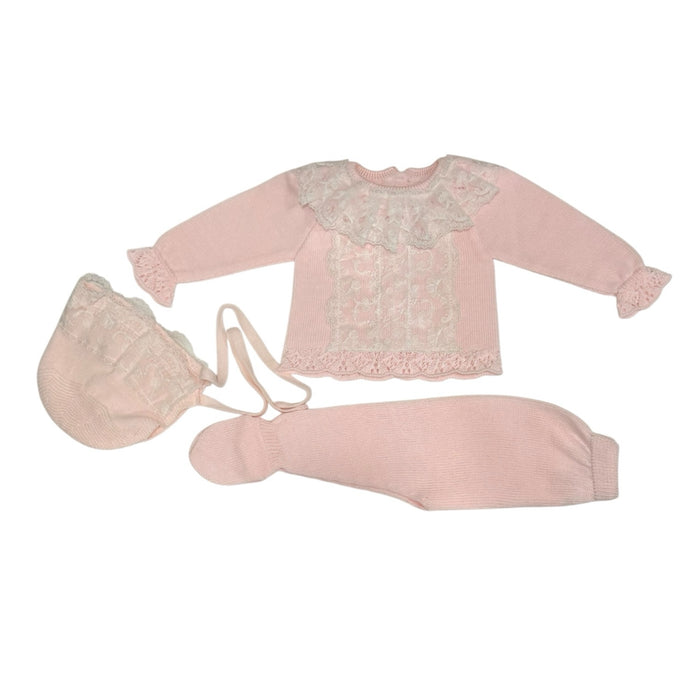 Valeria Light Pink/White 3-Piece Knitted Set