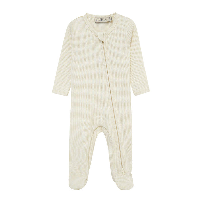 Vanilla Waffle Zipper Footed Romper