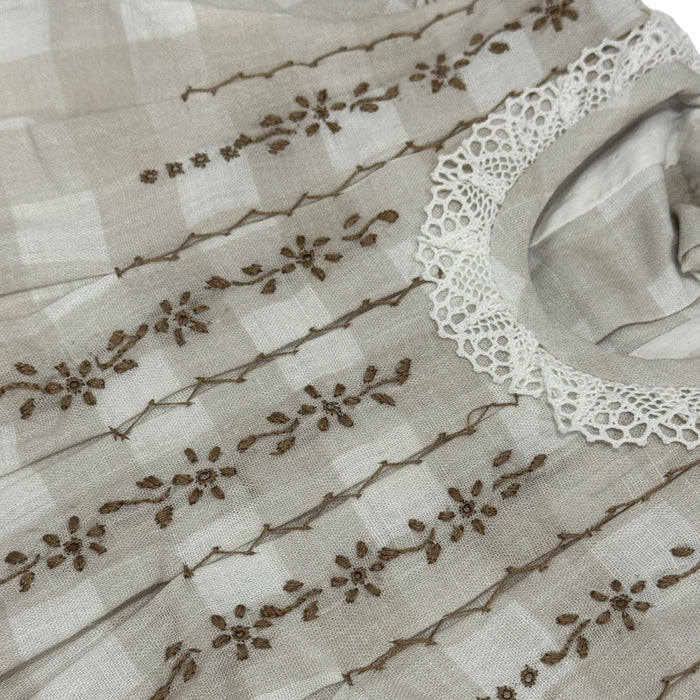Veronica Beige Gingham Handembroidered Dress