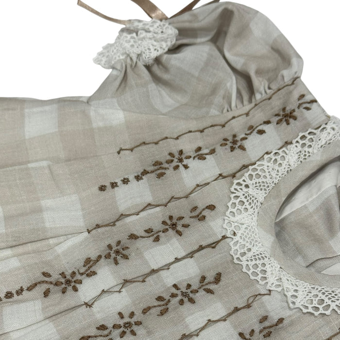 Veronica Beige Gingham Handembroidered Dress