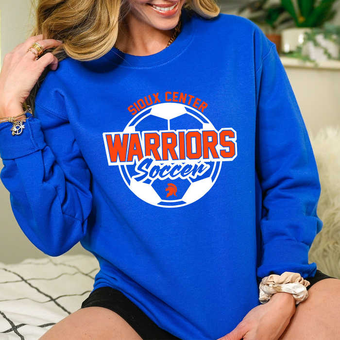 WARRIORS SOCCER BALL GILDAN CREW SWEATSHIRT