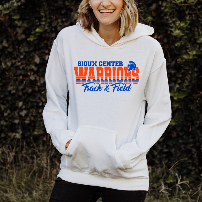 WARRIORS TRACK AND FIELD WHITE GILDAN HOODIE