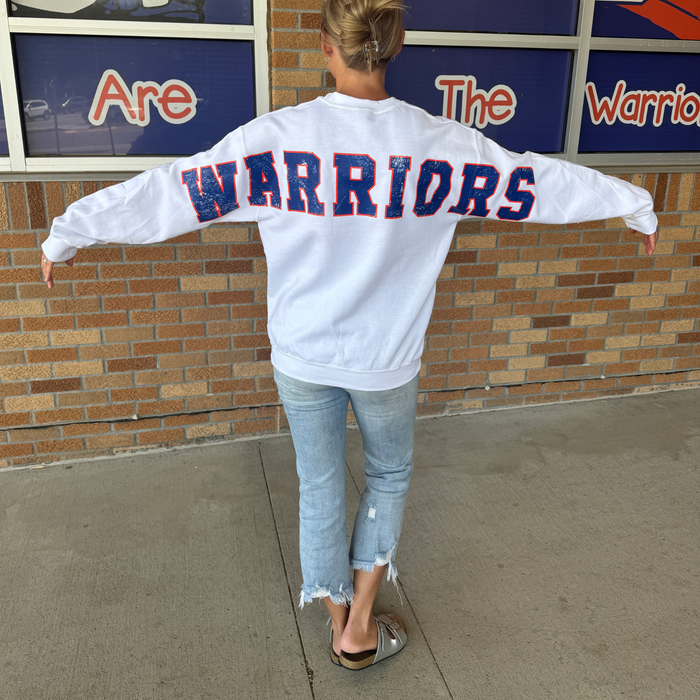 WARRIORS WHITE SHOULDER TO SHOULDER OVERSIZED CREW SWEATSHIRT- GILDAN 18000