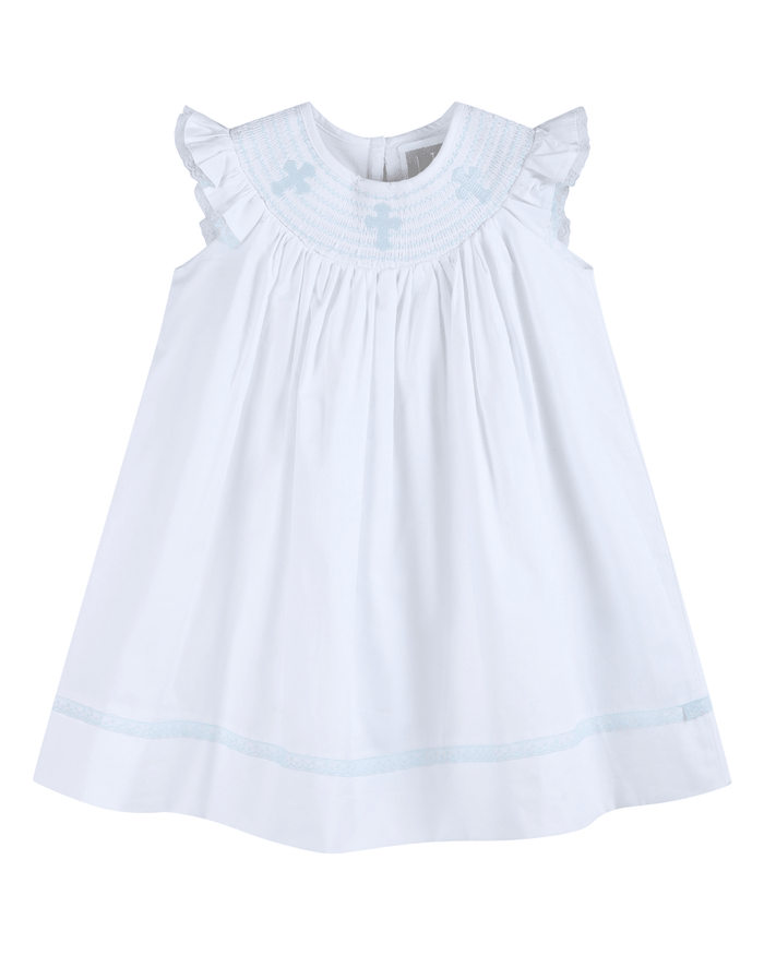 White and Blue Holy Smocked Bishop Dress - Lil Cactus