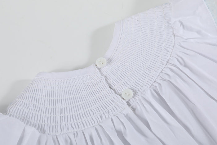 White and Blue Holy Smocked Bishop Dress - Lil Cactus