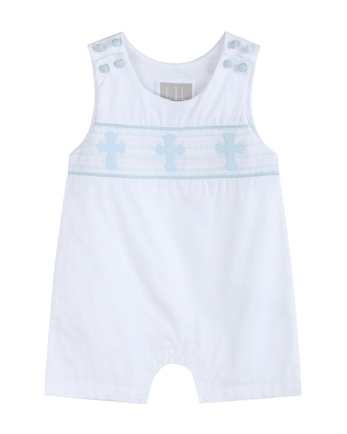White and Blue Holy Smocked Overalls - Lil Cactus