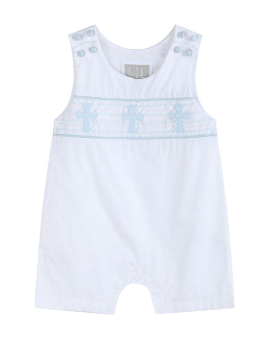 White and Blue Holy Smocked Overalls - Lil Cactus
