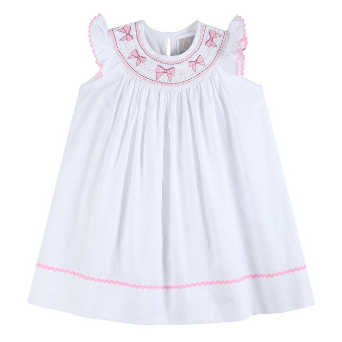 White and Pink Bows Smocked Bishop Dress - Lil Cactus