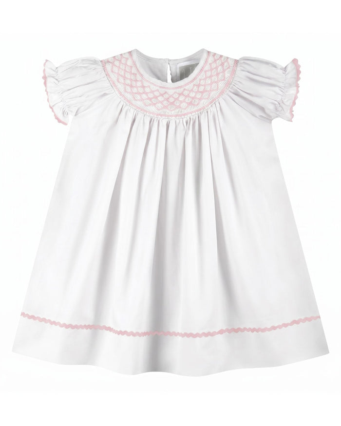 White and Pink Smocked Bishop Dress - Lil Cactus