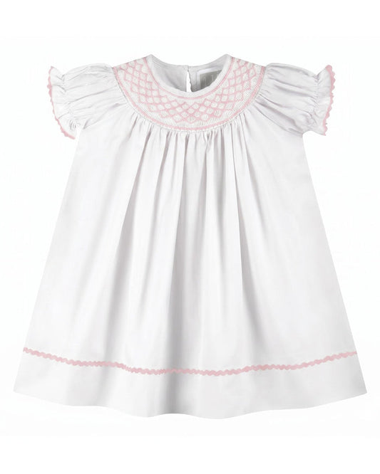 White and Pink Smocked Bishop Dress - Lil Cactus