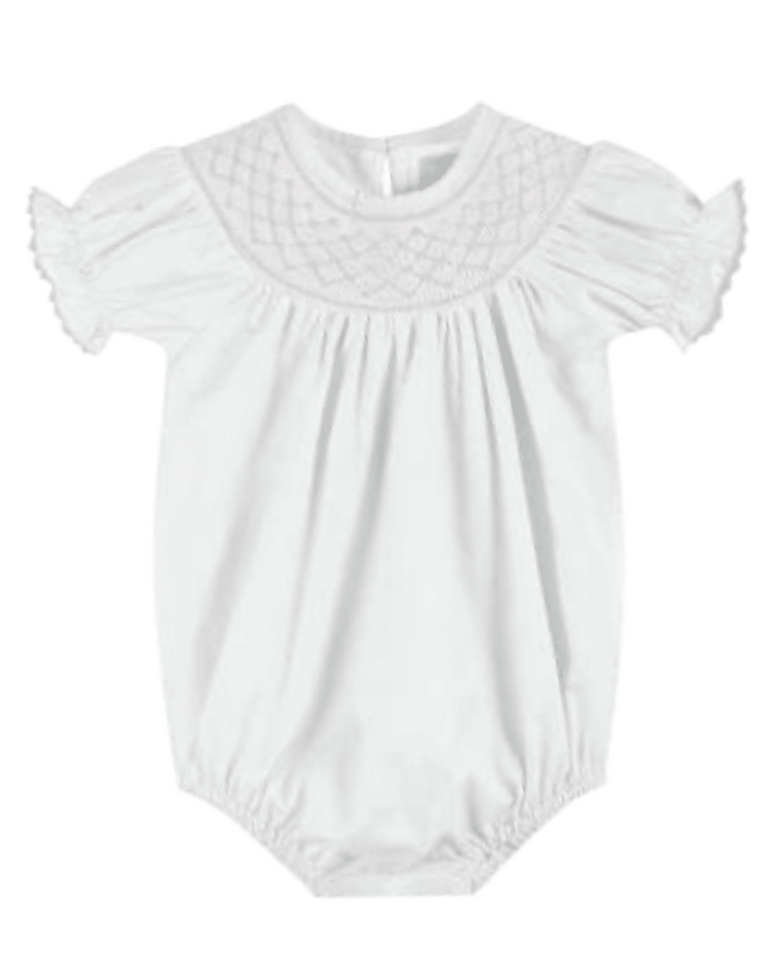 White and Pink Smocked Bubble Romper - Lil Cactus