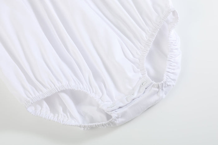 White Collared Button Romper with Bonnet - Lil Cactus