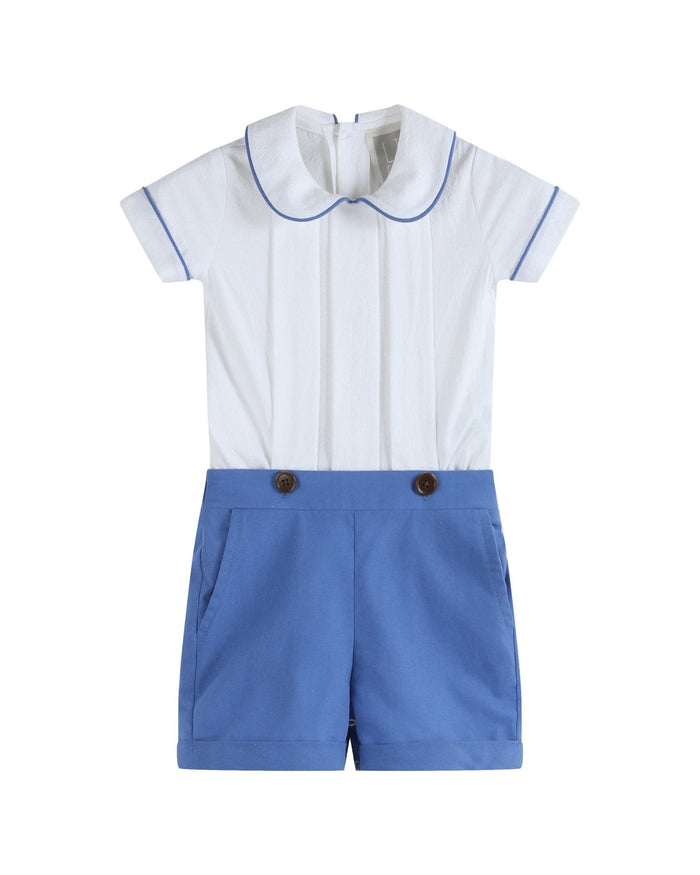 White Collared Top and Blue Button Shorts - Lil Cactus