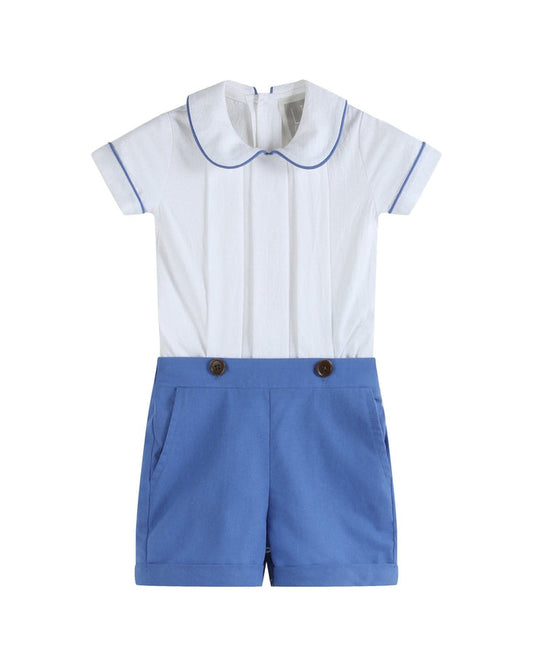 White Collared Top and Blue Button Shorts - Lil Cactus