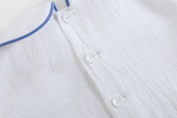 White Collared Top and Blue Button Shorts - Lil Cactus