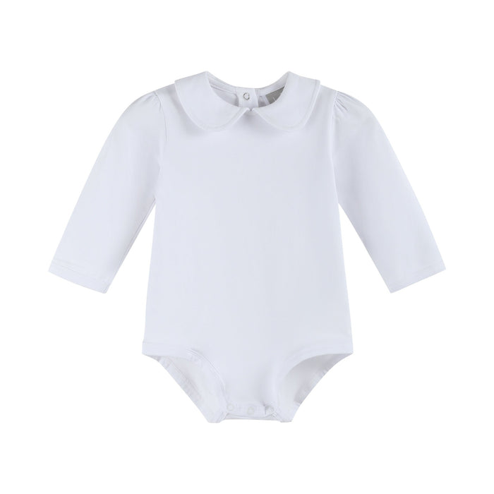 White Collared Unisex Long Sleeve Bodysuit Romper - Lil Cactus