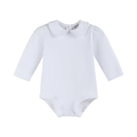 White Collared Unisex Long Sleeve Bodysuit Romper - Lil Cactus