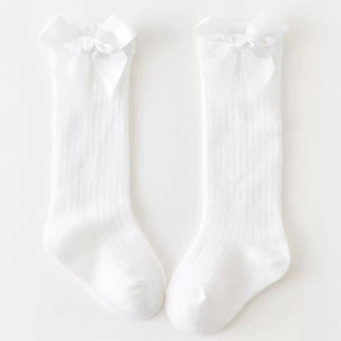 White Cotton/Poly Lace Knee High Socks with Bow - Lil Cactus
