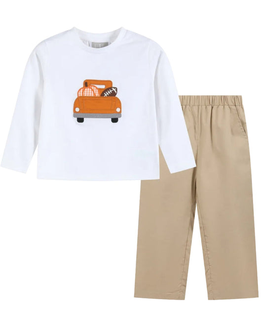 White Football Truck Shirt and Brown Pants Set - Lil Cactus