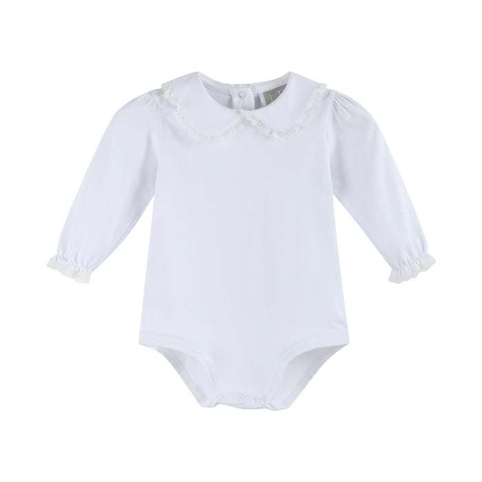 White Lace Collared Girls Long Sleeve Bodysuit Romper - Lil Cactus