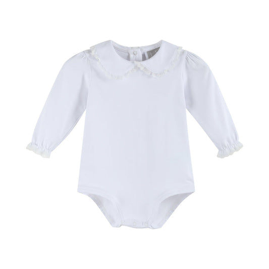 White Lace Collared Girls Long Sleeve Bodysuit Romper - Lil Cactus