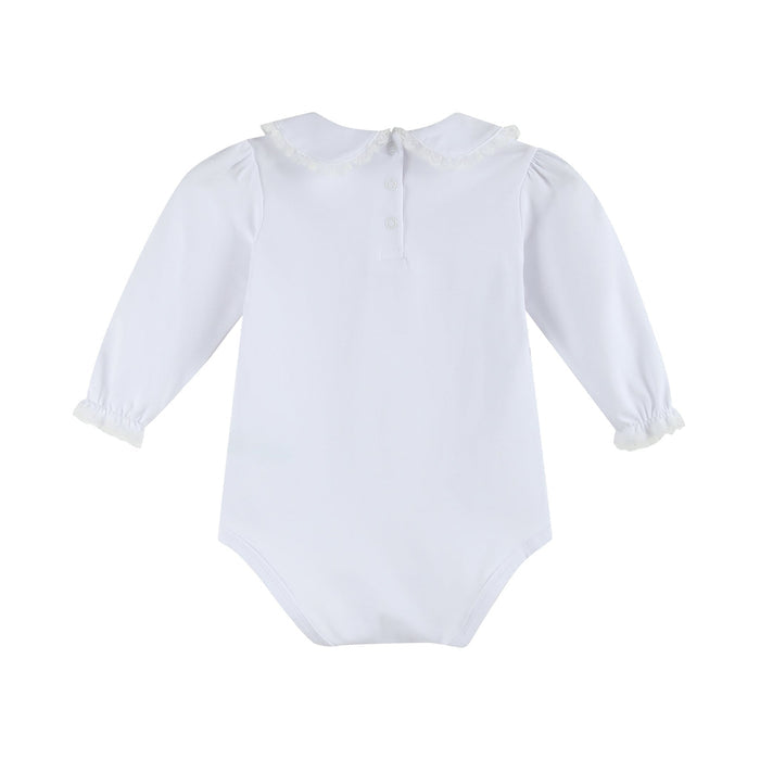 White Lace Collared Girls Long Sleeve Bodysuit Romper - Lil Cactus
