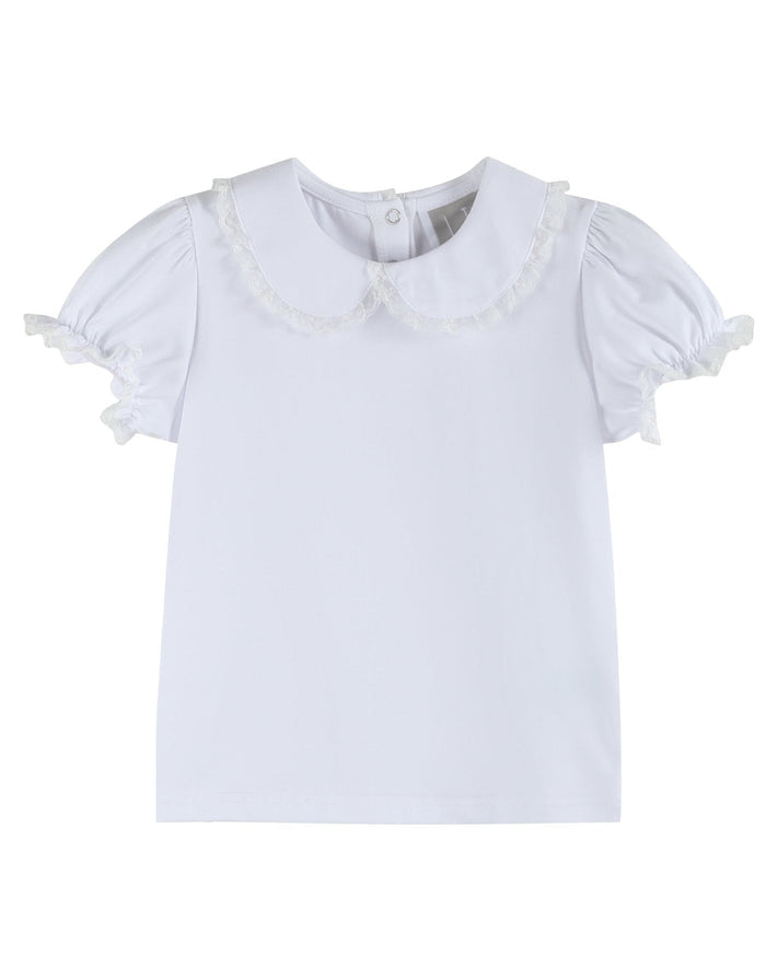 White Lace Collared Girls Short Bubble Sleeve Top - Lil Cactus