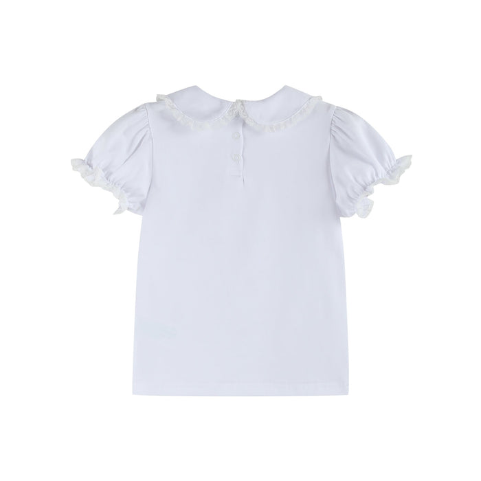 White Lace Collared Girls Short Bubble Sleeve Top - Lil Cactus