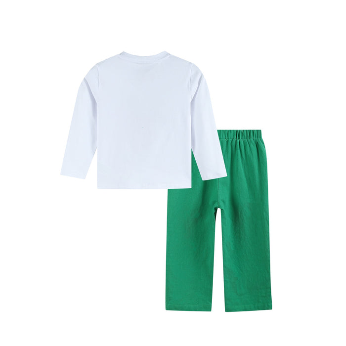 White Pompom Reindeer and Green Pants Set - Lil Cactus