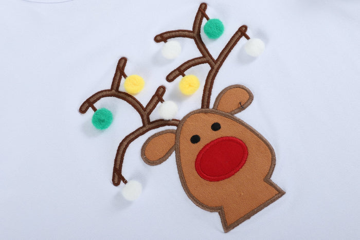 White Pompom Reindeer and Green Pants Set - Lil Cactus
