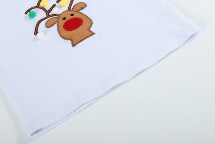 White Pompom Reindeer and Green Pants Set - Lil Cactus