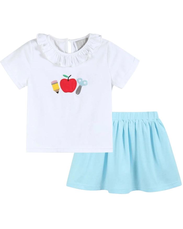 White School Ruffle Top and Blue Skort Set - Lil Cactus