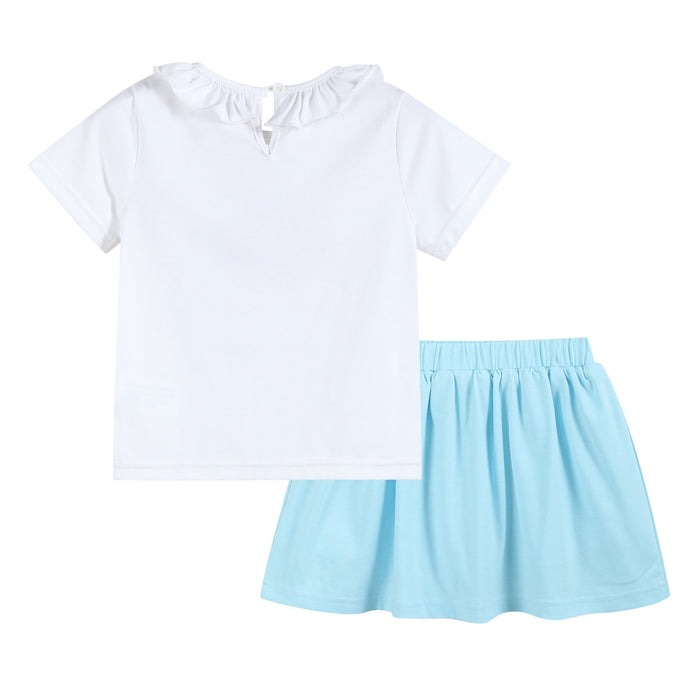 White School Ruffle Top and Blue Skort Set - Lil Cactus