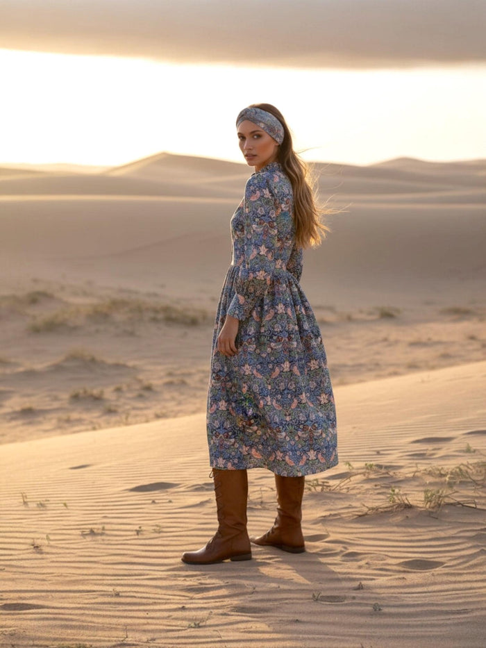 Willam Morris Ruffle Collar Midi Shirt Dress: Long Sleeve, Botanical Print, Liberty London Dress