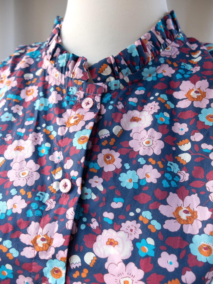 Willam Morris Ruffle Collar Midi Shirt Dress: Long Sleeve, Botanical Print, Liberty London Dress