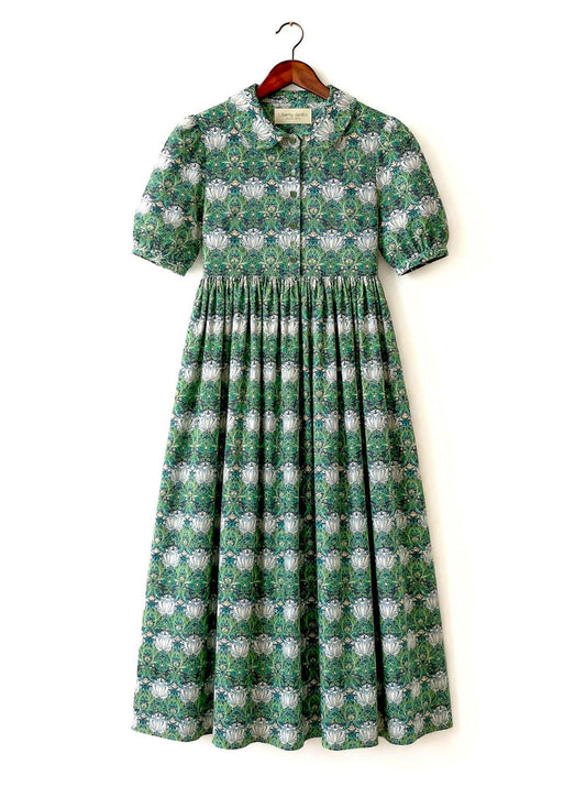 William Morris Peter-Pan Collared Short-sleeved Dress, Handmade Sustainable Womenswear, Personalised Versatile Cotton Botanical Clothing