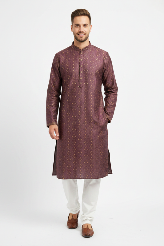 Wine Brocade Kurta Set