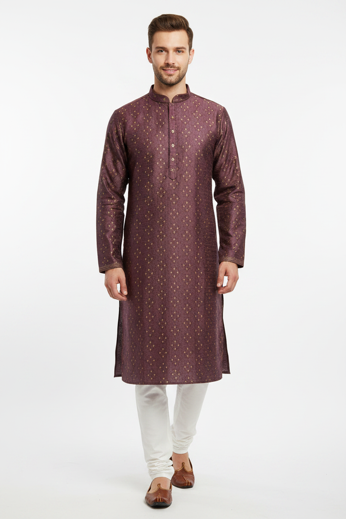 Wine Brocade Kurta Set