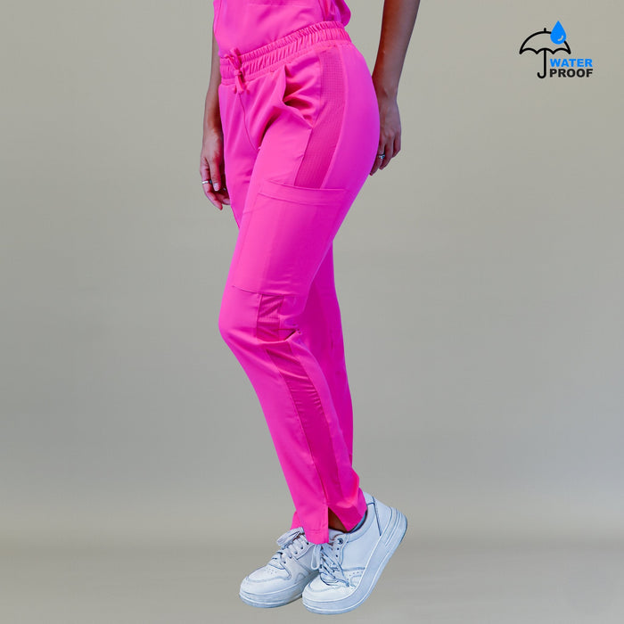 Women's Style 530 Fuchsia relaxed-fit scrub pants, front three-quarter view