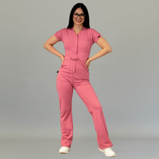 Full front view of women’s Style 945 Rosewood scrub jumpsuit