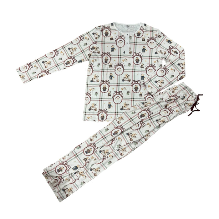 Xmas Festive Bears Dad Santa Pima Cotton 2-Piece Pajama Set in Christmas bear and Santa print
