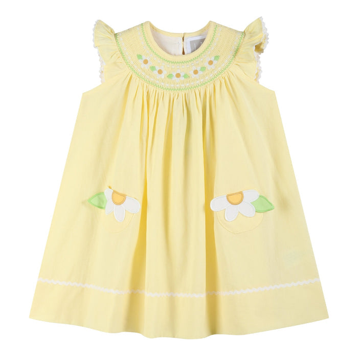 Yellow Daisy Pocketed Smocked Bishop Dress - Lil Cactus