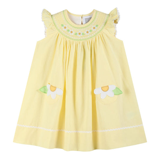 Yellow Daisy Pocketed Smocked Bishop Dress - Lil Cactus