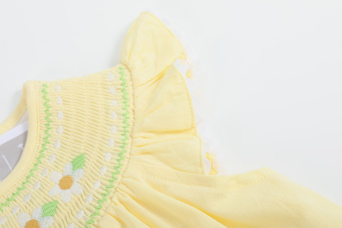 Yellow Daisy Pocketed Smocked Bishop Dress - Lil Cactus